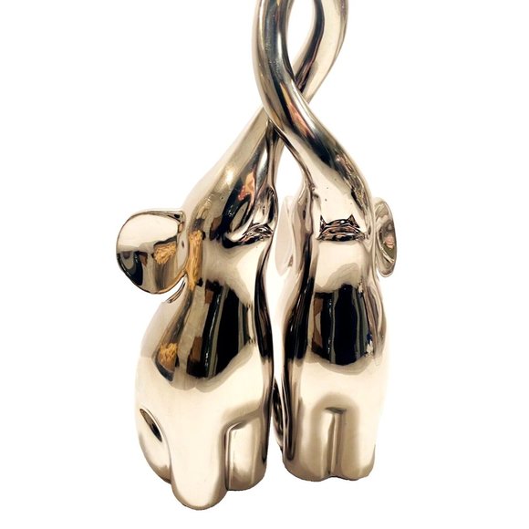 Silver Elephant Figures with Intertwined Trunks, Ceramic Set of 2, Chrome Decor - Picture 11 of 16